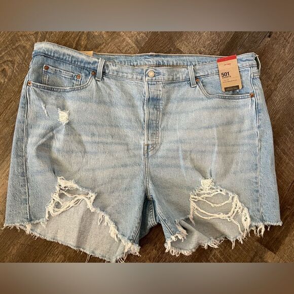 Levi's 501 Distressed Denim Shorts- Size 24W - Picture 1 of 7